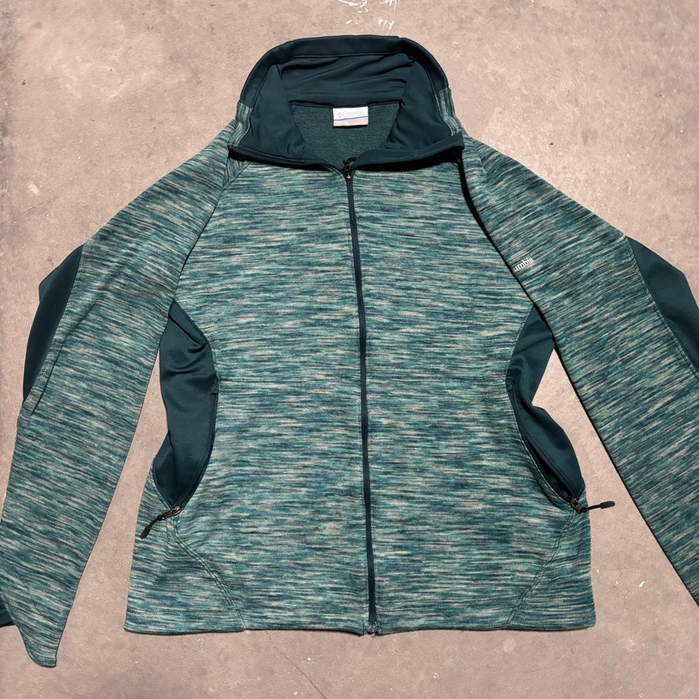 Columbia Green Blue Zip-Up Lightweight Jacket Outdoors Granola Girl Hiking Ski